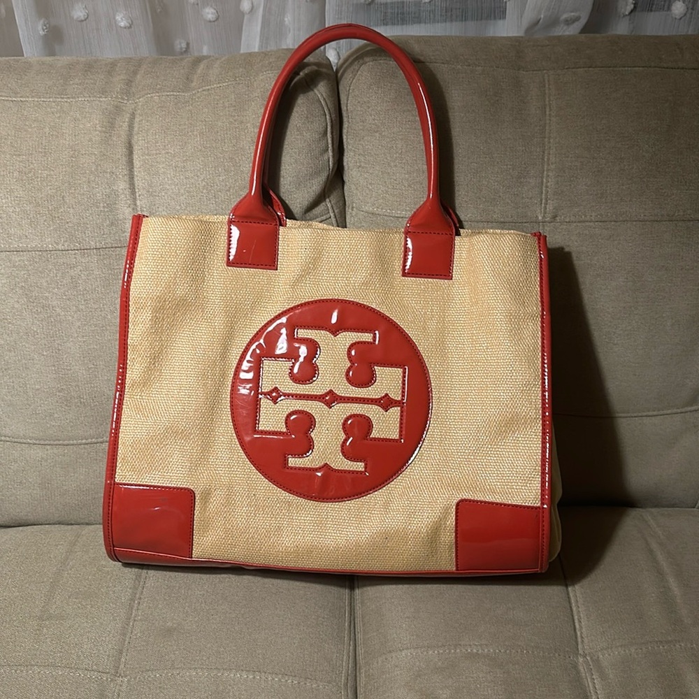 Tory Burch Cherry red and Beige tote